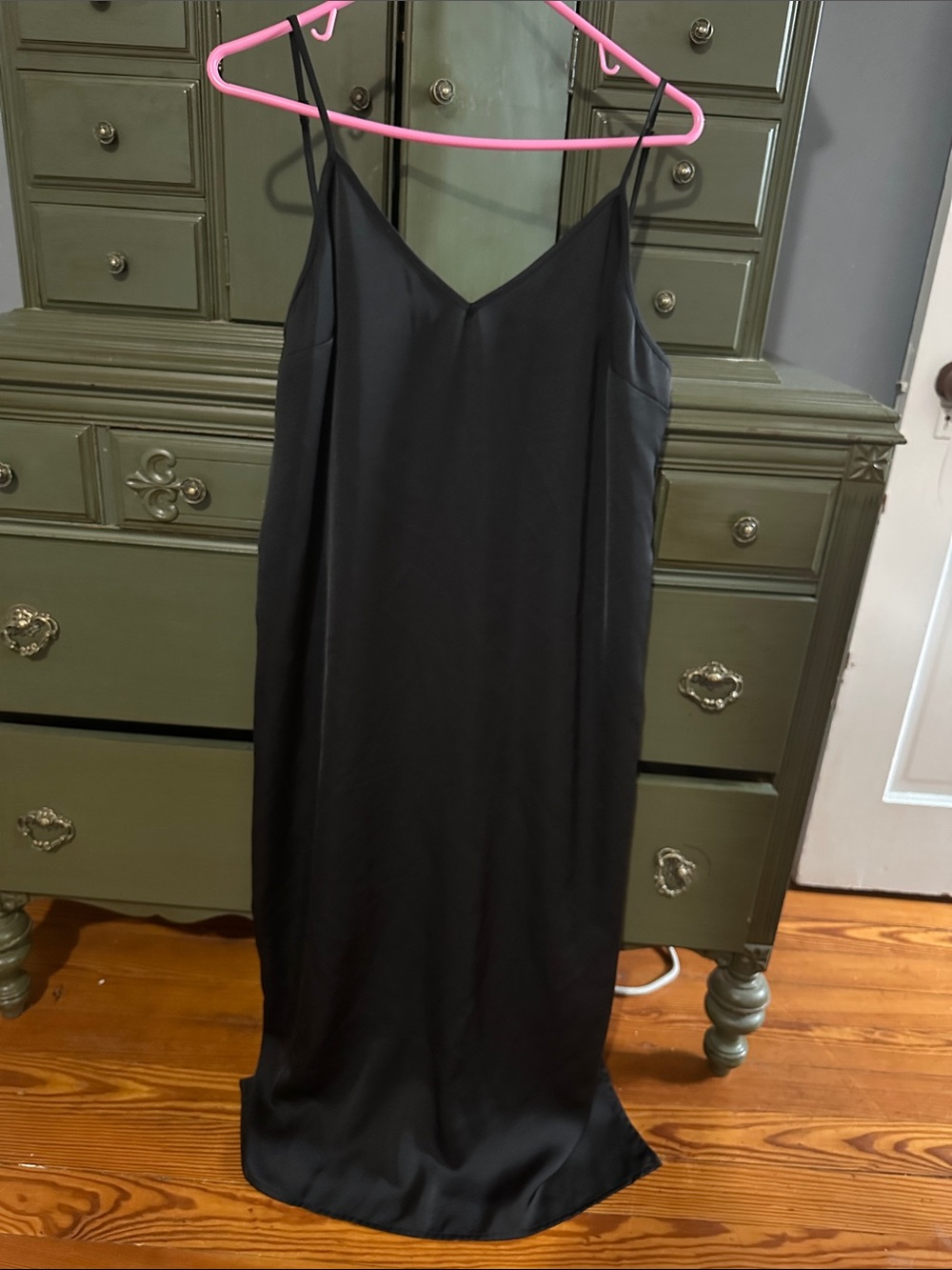 a new day Black Satin Maxi Slip Dress with Spaghetti Straps